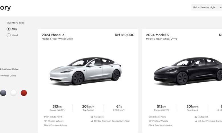 Tesla Model 3 Highland pre-configured available inventory now listed on Tesla Malaysia website